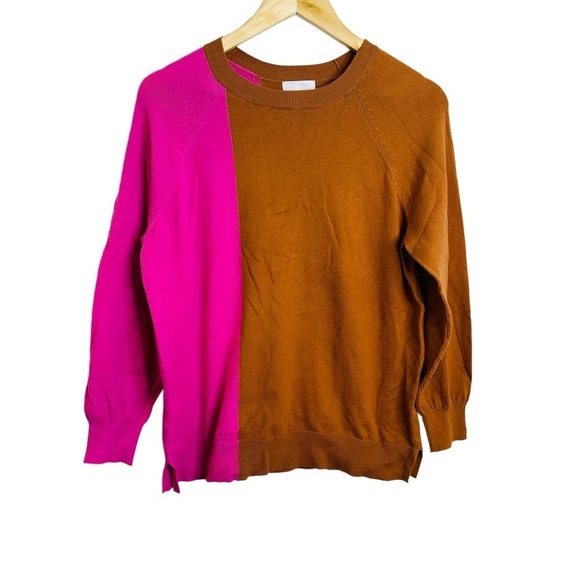 14th & Union Colorblock Sweater Pink Brown Two‎ Tone Striped size M Petite - Picture 3 of 7